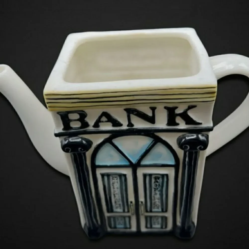 Cute Vintage Handbag Storefront and Bank Teapot Tea Pot With Lid